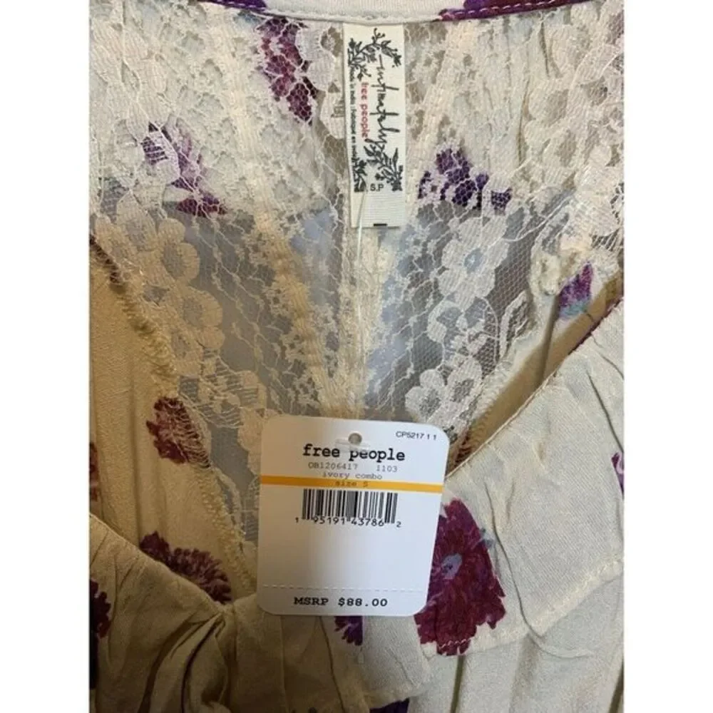 NEW FREE PEOPLE Sz S POPPY PRINTED BODYSUIT IN IVORY‎ COMBO